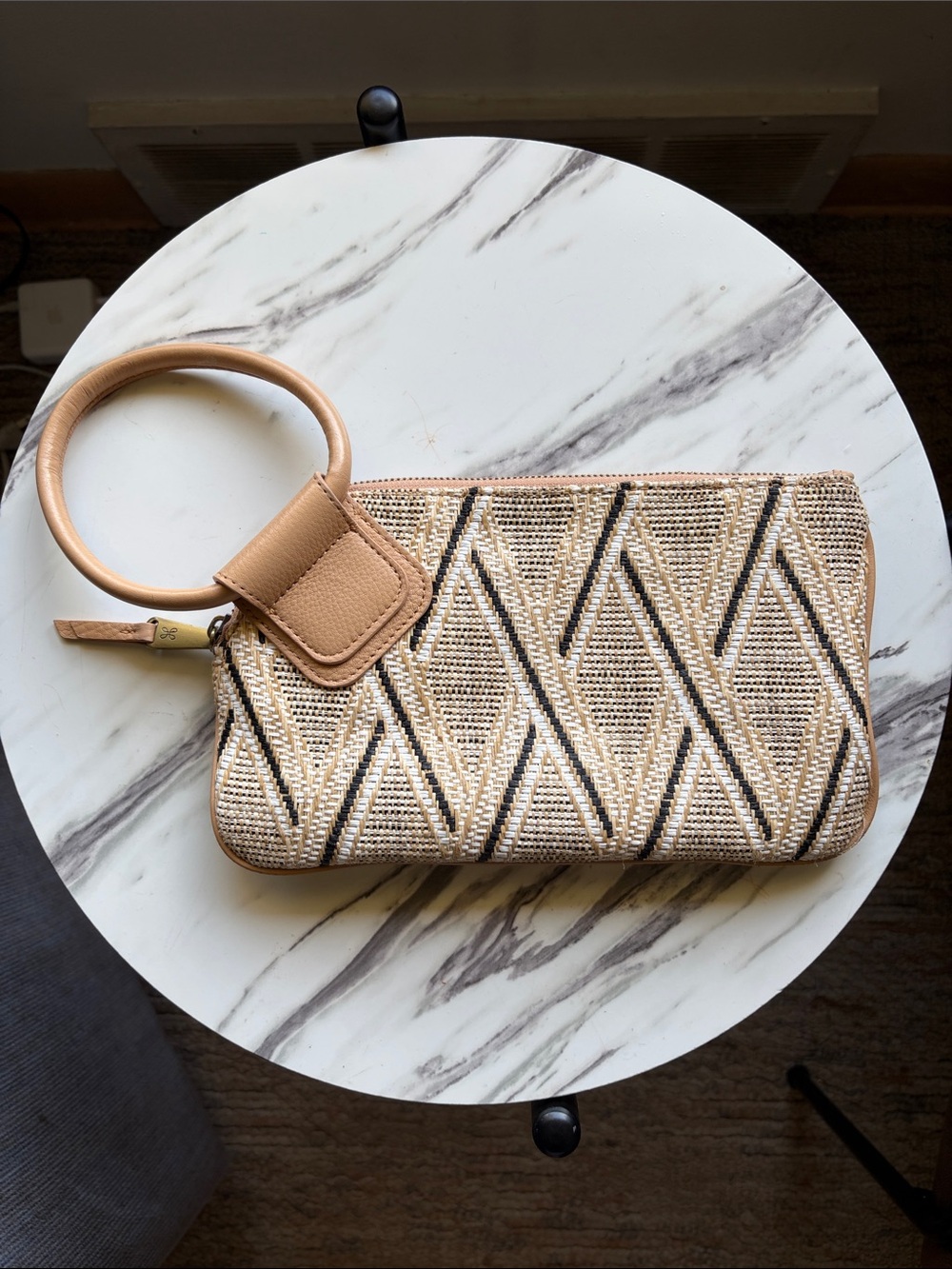 HOBO Tan and Black Woven Wristlet Clutch